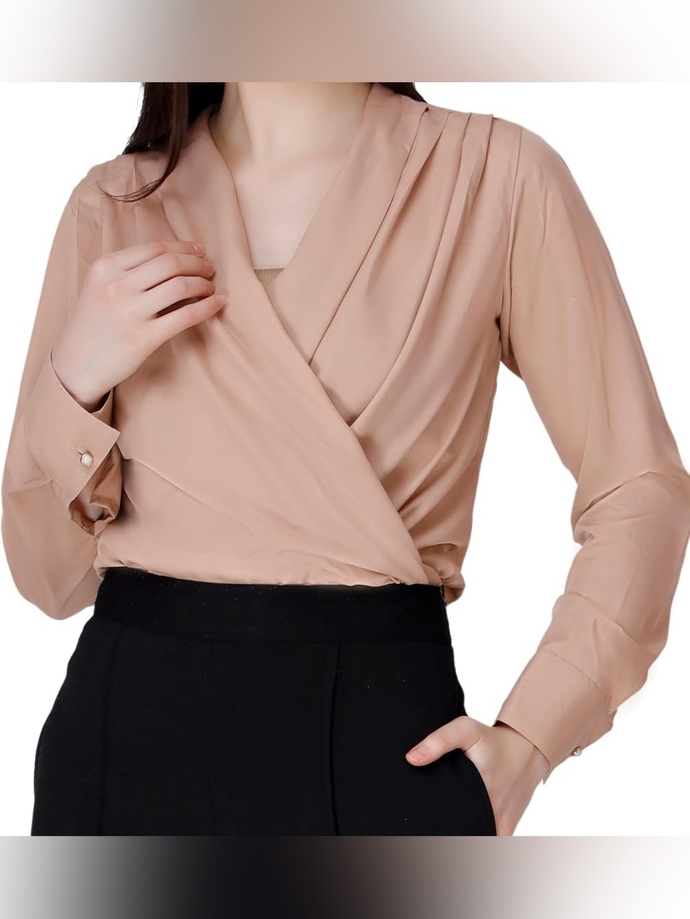 Double Zero Taupe Wrap Blouse. Office outfit